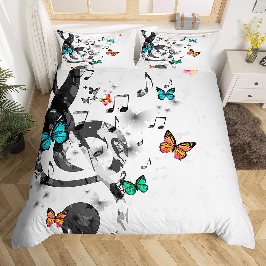 Music Notes Bedding Set Piano Keys Duvet Cover Classic Melody Comforter For Kids Boys Girls Bedroom Decor