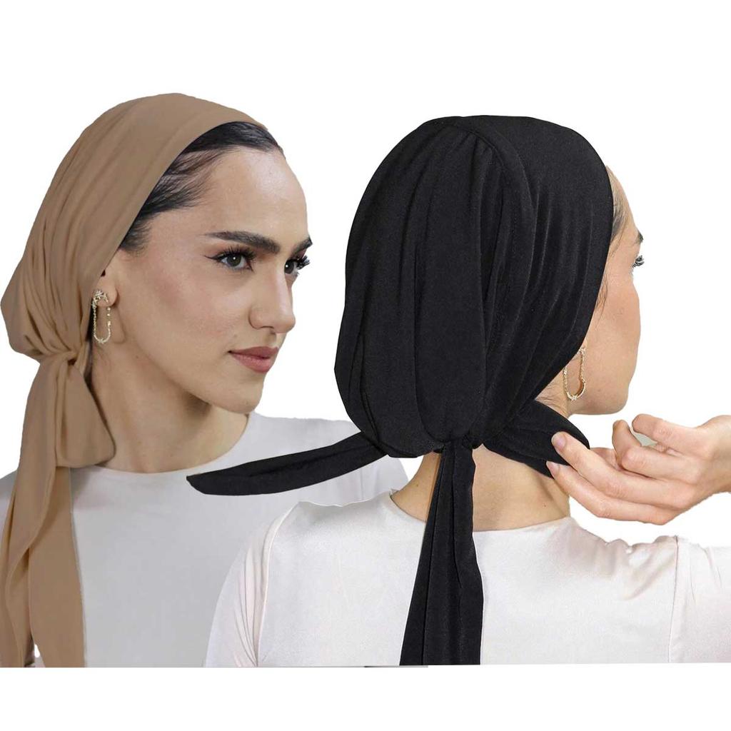 Tie Back Cotton Modal Instant Hijab For Muslim Woman Solid Undercap With Adjustable Straps Turban Tube Foulard Bandana Headband