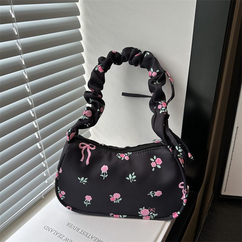 1Pcs Cute Flower Bow Print Canvas Shoulder Bags New Korean Girl Handbags Outdoor Travel Women Keys Phone Messenger Bag