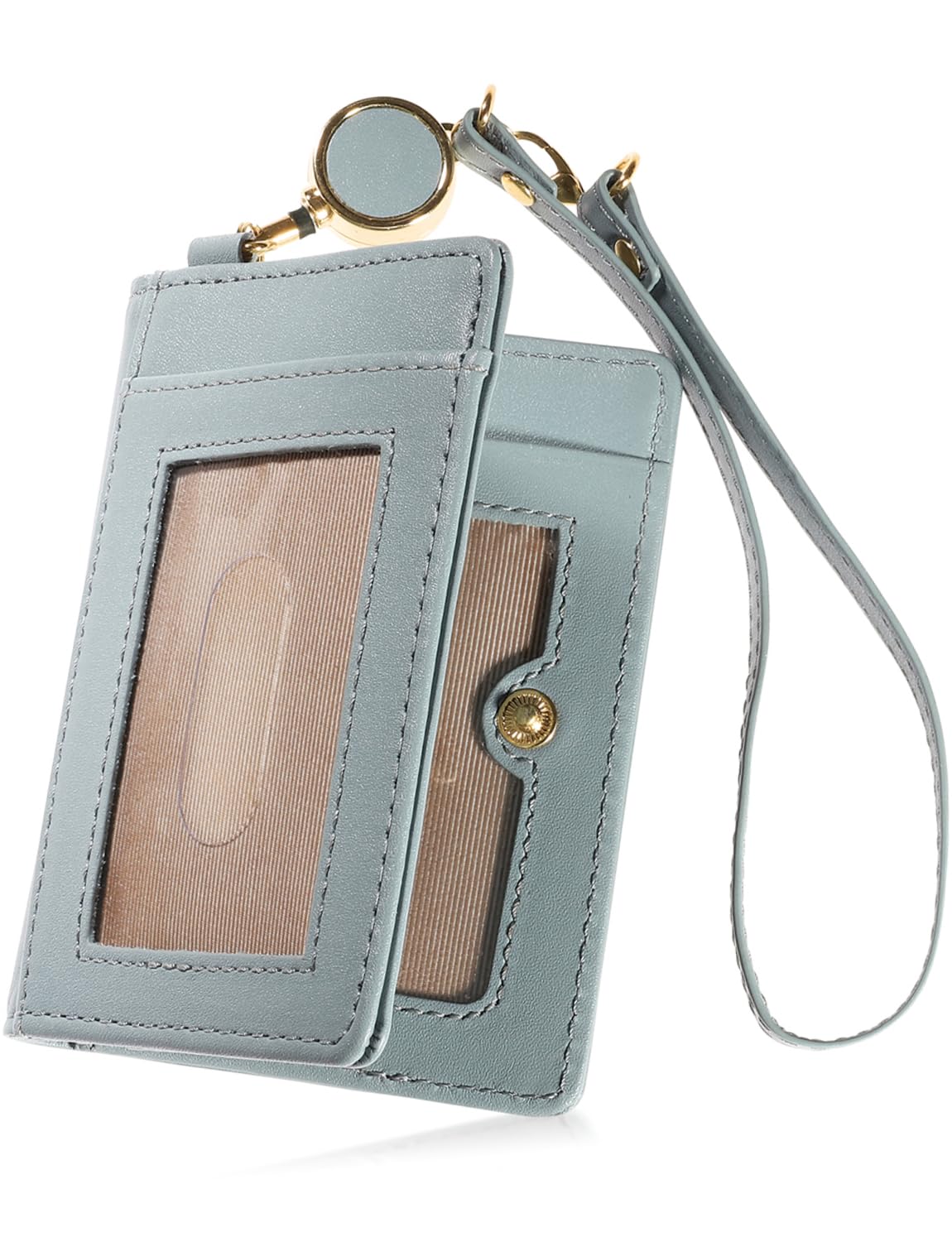 [BLUE SINCERE] Pass Case with Reel, Genuine Leather, Women s, Large Capacity, 7 Cards, Pass Holder, Employee ID Holder, Bifold, Privacy Guard,