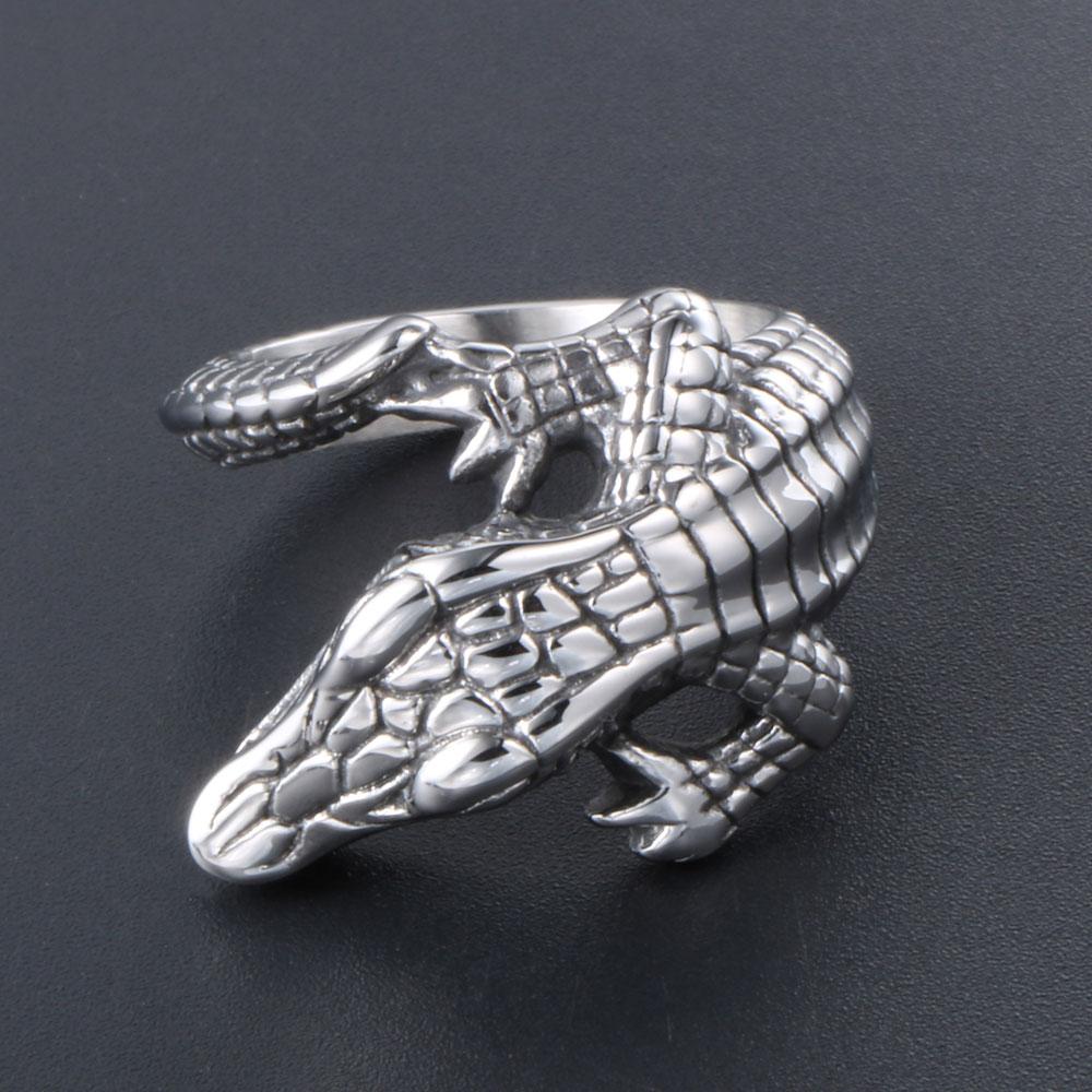 Crocodile Vintage Punk Ring Men 316L Stainless Steel Animal Ring #7-#12