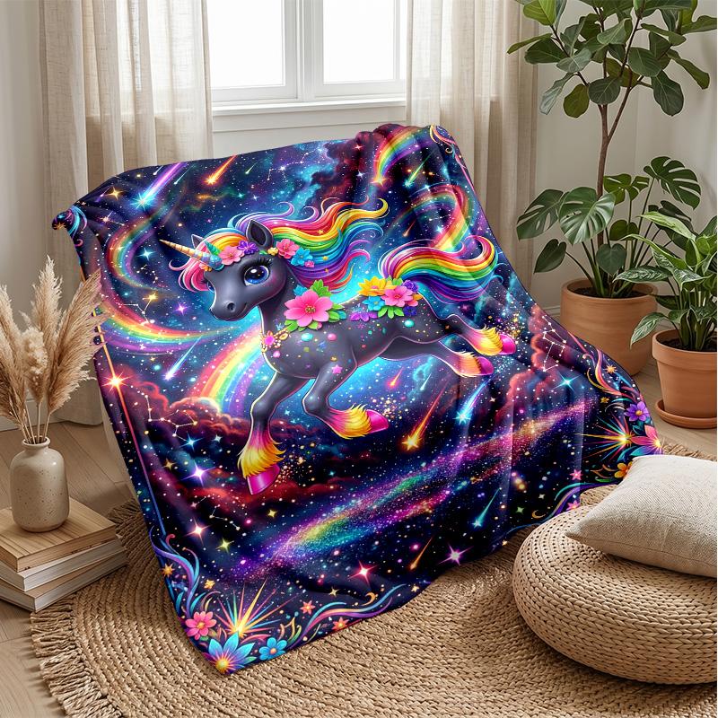 Unicorn with Rainbow Hair in Galaxy Theme blanket Lightweight Warm Flannel Blanket Decorative Throw Blanket for Home Decoration