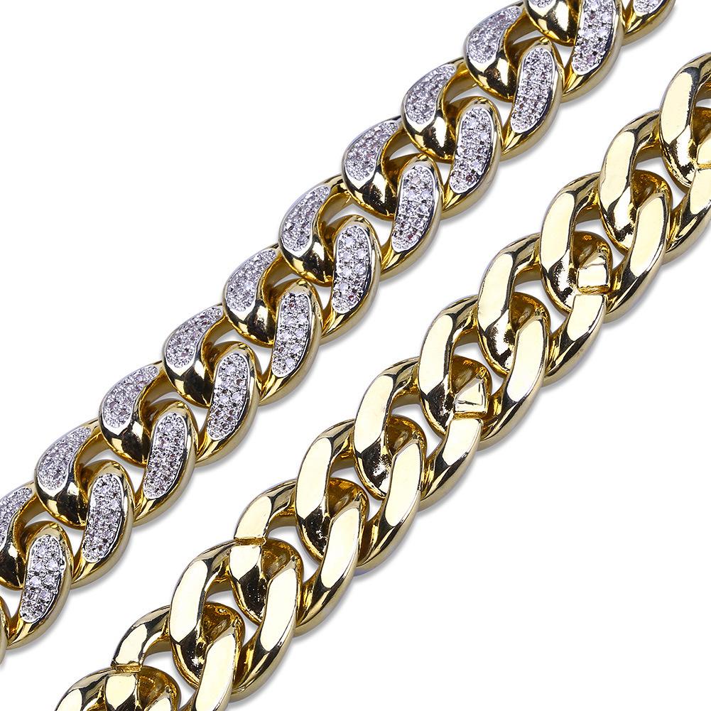 14mm 3D Zircon Hip-Hop Cuban Chain & Water Wave Bracelet for Men