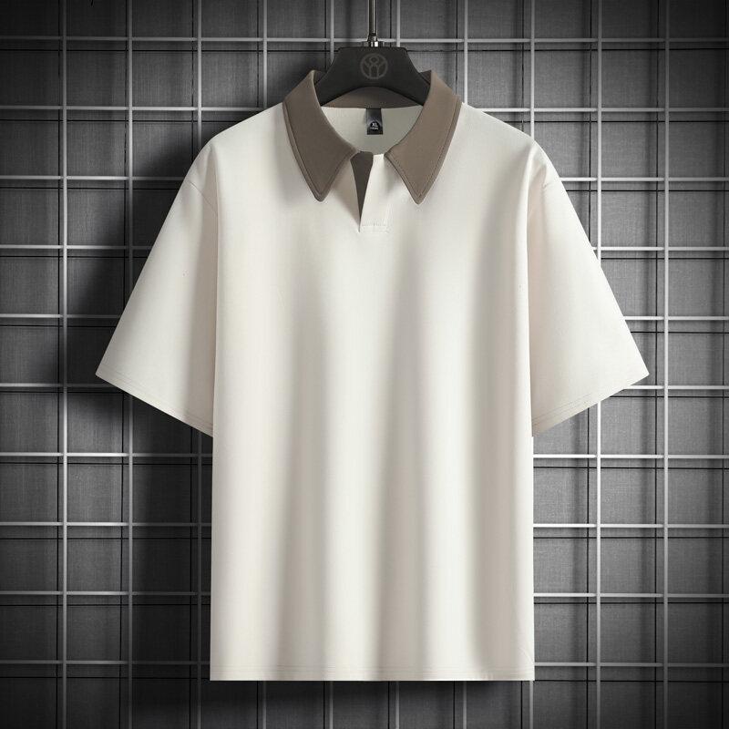 Polo Taglia Forte M-8XL da Uomo a Maniche Corte Top con Colletto T-shirt a Maniche Corte con Cuciture a Colore Solido