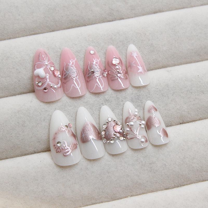 Cute Sweet Bow Press On Nails Fake Nails Set Artificial Art Nails Finger Manicure For Women And Girls