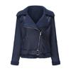Womens Faux Suede Leather Jacket With Fur Collar Fall Winter Warm Outerwear Long Sleeve Zipper Coat