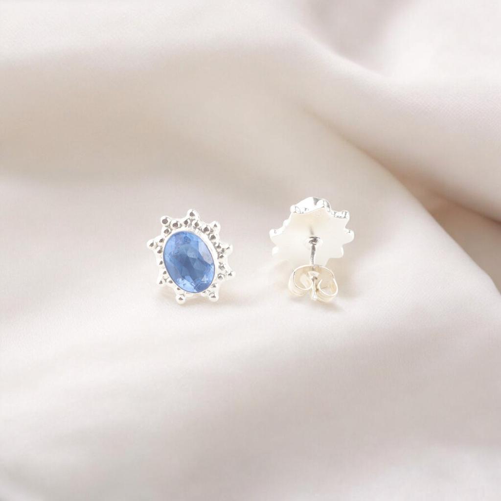 Tanzanite Gemstone 925 Sterling Silver Boho Jewelry Handmade Stud Earrings0.54" EE-151-4