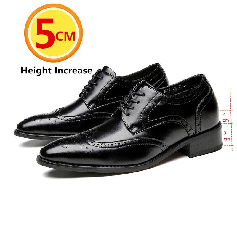 

Genuine Leather Brogue Men Elevator Shoes Height Increase Insole 5cm Height Increase Lift Men Formal Dress Shoes Business Office 38