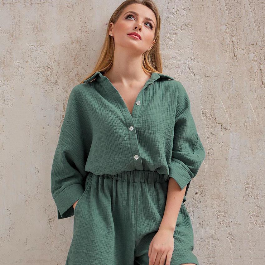 2025 Women's Summer Casual Pure Cotton Shirt and Shorts Set