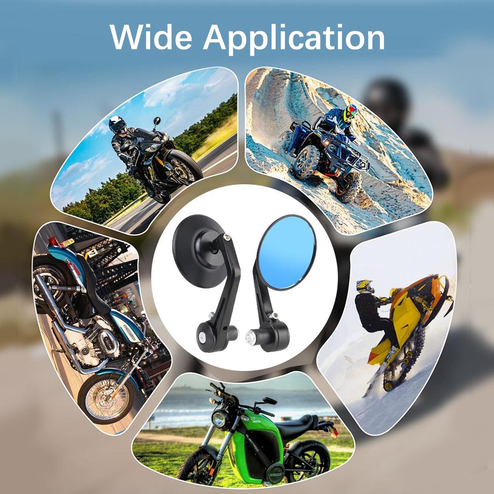 360° Rotating Motorcycle Rearview Mirrors Handle Bar End Side Mirror For 7/8" 22mm Handlebar 1 Pair Blue Glass Wide Angle