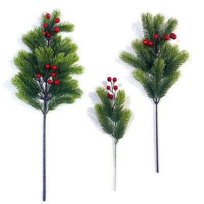 Künstlicher Kiefernzweig mit roten Nadeln Weihnachten Künstliche grüne Pflanze Blumenstrauß Heimdekoration Blumengesteck Zubehör