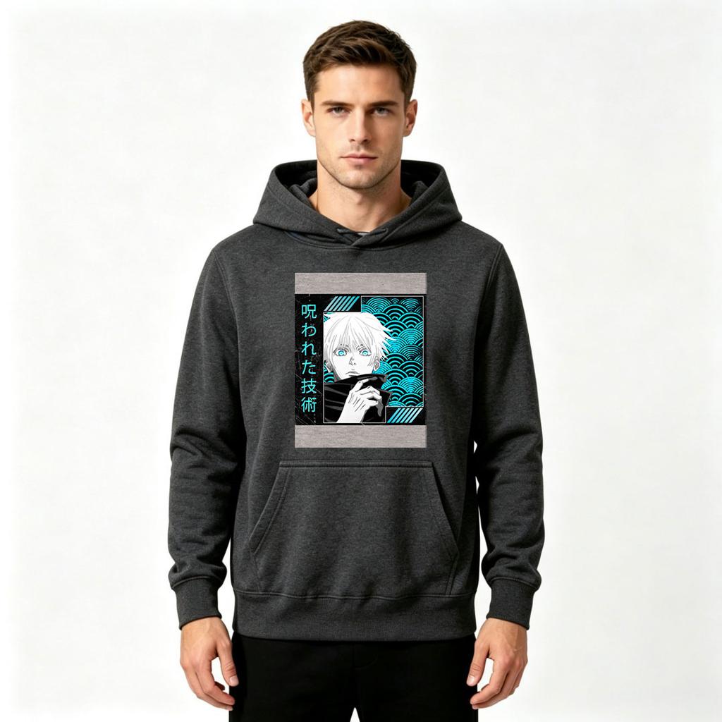 Men Anime Print Pullover Hoodie Casual Long Sleeve Streetwear Sweatshirt for Adults