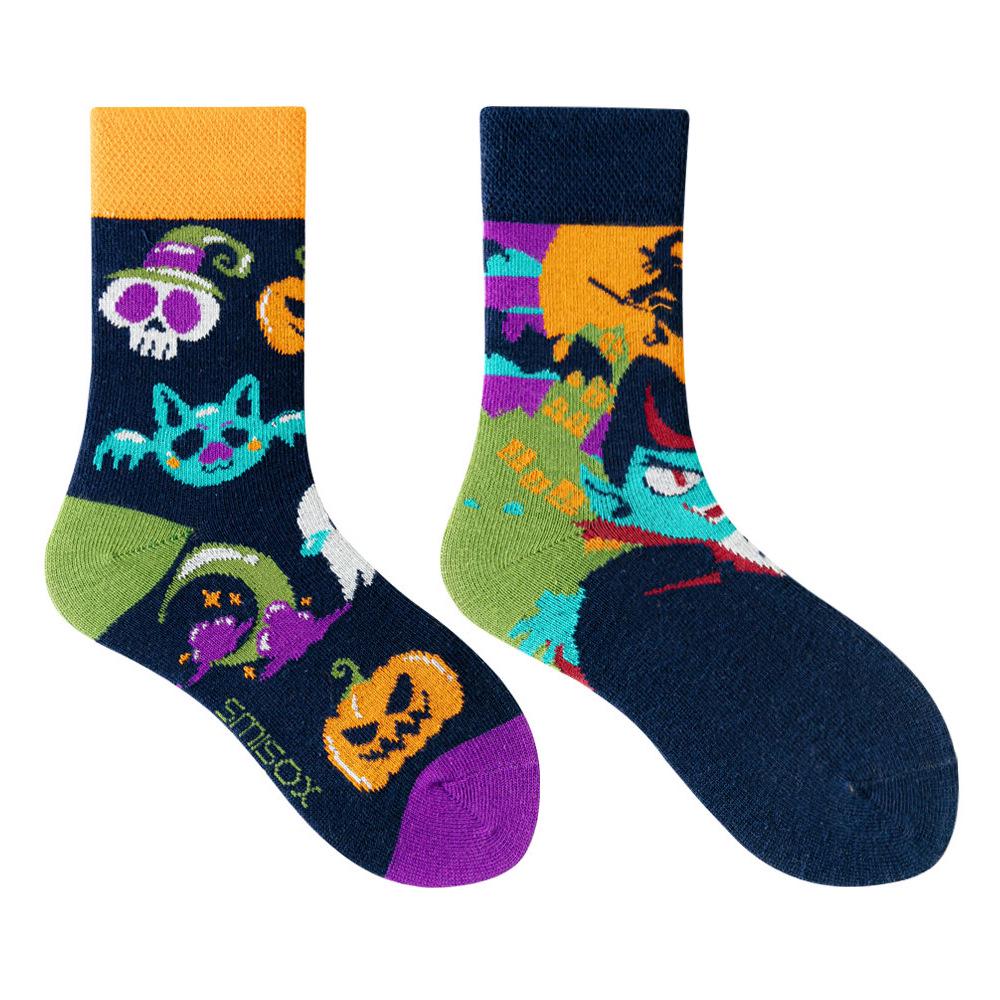 Çocuk Asimetrik Çizgi Film Orta Boy Çoraplar - Renkli Ebeveyn-Çocuk Tarzı, Çocuklar İçin Trend Moda