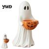 Decoración de Jardín Exterior Figura de Fantasma de Halloween con Cuenco de Caramelo de Calabaza, Linda Estatua de Resina, Adorno Independiente Estilo Vintage Truco o