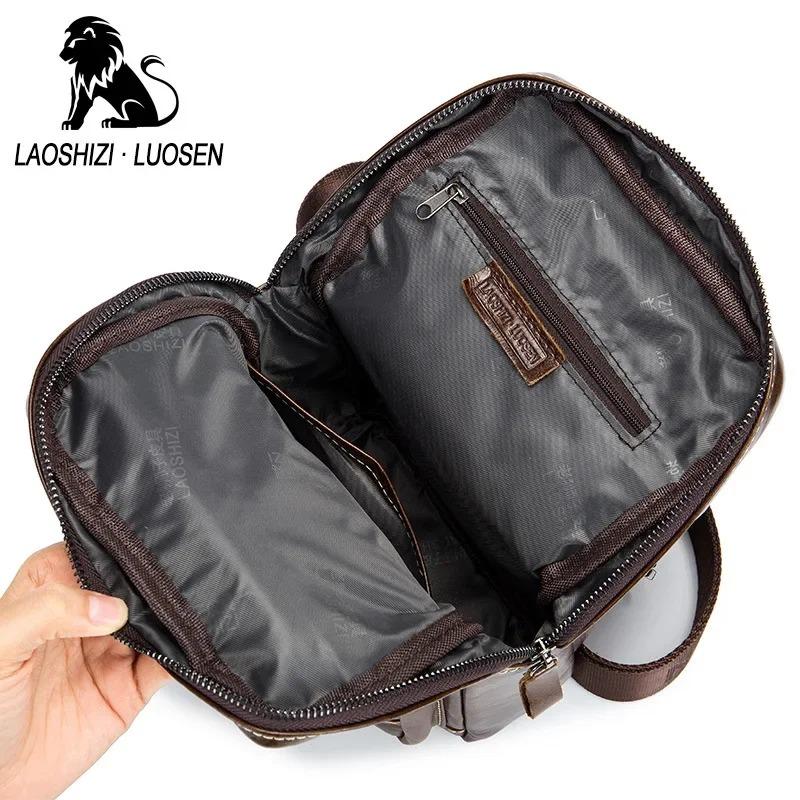 LAOSHIZI Brand 2024 Genuine Leather Men Messenger Bag Casual Crossbody Bag Fashion Men's Handbag Men Chest Bag Male Shoulder Bag