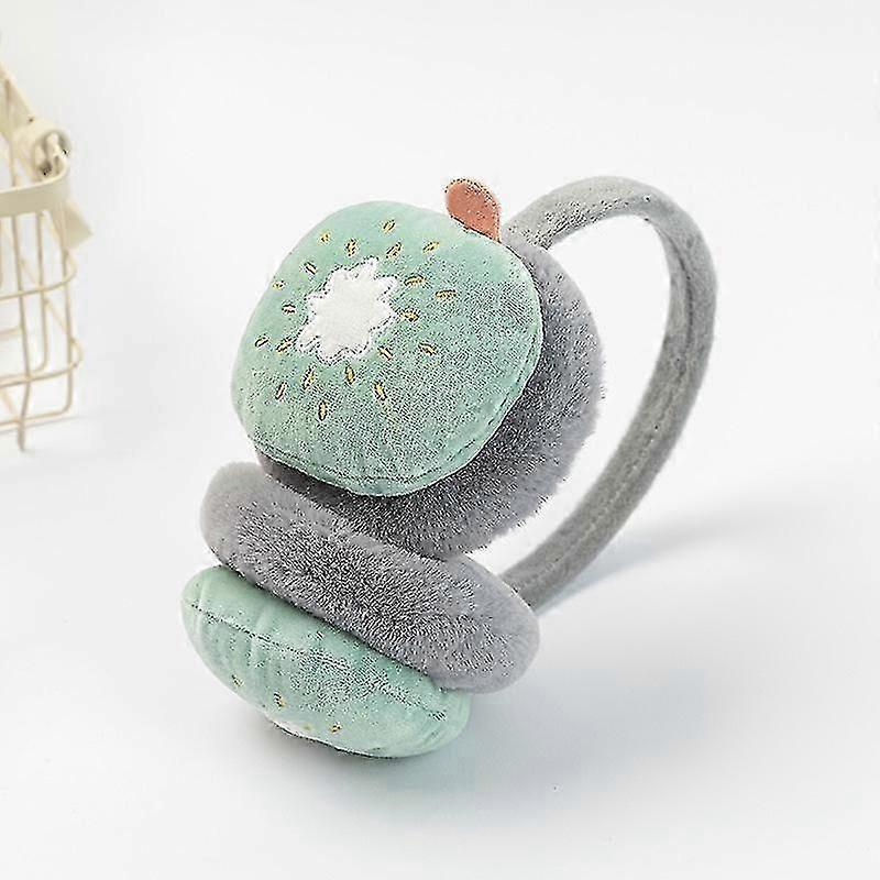 Kiwi Plush Earmuffs, Cartoon Fruit, Adjustable, Kids/Adult Winter Warm