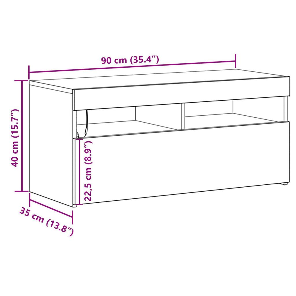 TV-Schrank In Schlichter Eiche Schwarz, Offenes Ablagefach Mit Zweischalentür, Mehrzweckschrank, 90 X 35 X 40 Cm