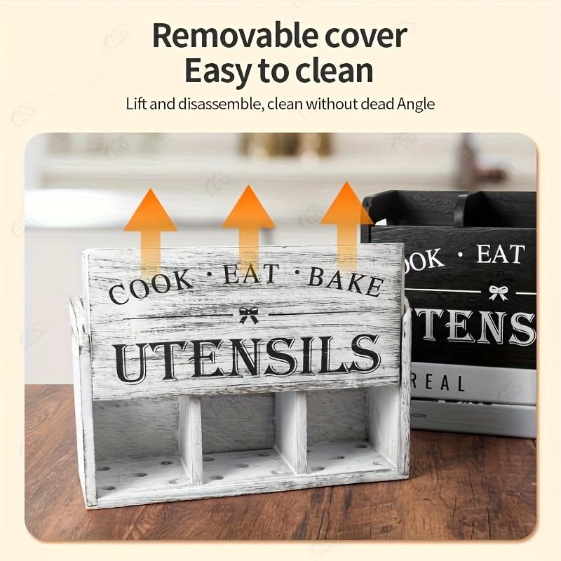 Wooden Kitchen Utensil Holder Cutlery Organizer Caddy Countertop Flatware Storage Box For Spoon Fork Knife Chopsticks