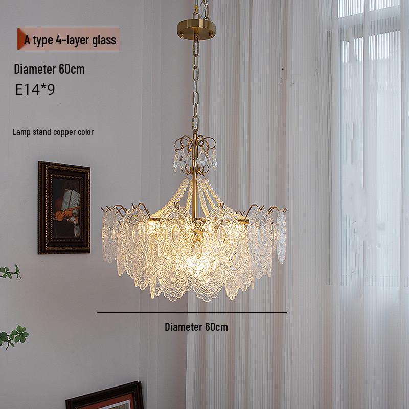 Classic Retro French Glass Crystal Chandelier for Living Room, Restaurant, or Bedroom