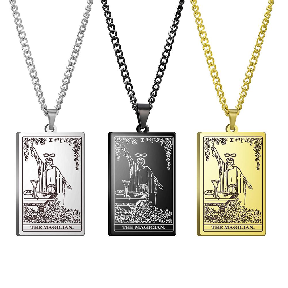 LIKGREAT Vintage Duży Naszyjnik z Kartami Tarota dla Kobiet Mężczyzn Stal Nierdzewna Esoteryzm Wisiorek Arkana Wielkie Amulet Biżuteria Para