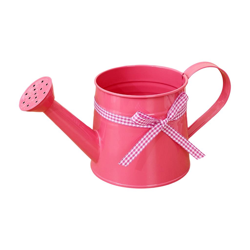 Metal Watering Can with Gingham Ribbon Decorative Garden Watering Pot for Indoor Outdoor Plant Care and Flower Arrangement