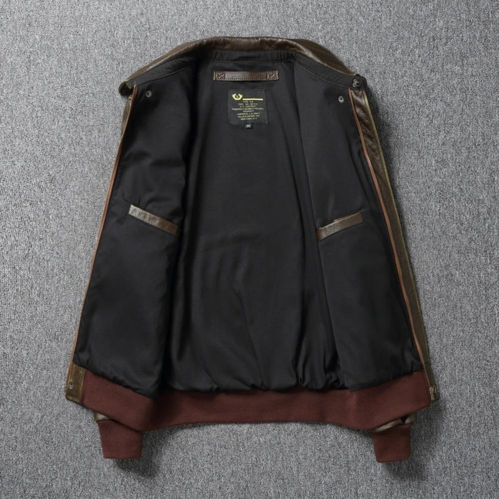 Kinesisk Storlek Flygjackor A2 Kantad Armégrön Ko Läderjacka Herr Ko Läder Bomber Pilot Jacka Äkta Läderjacka Höst