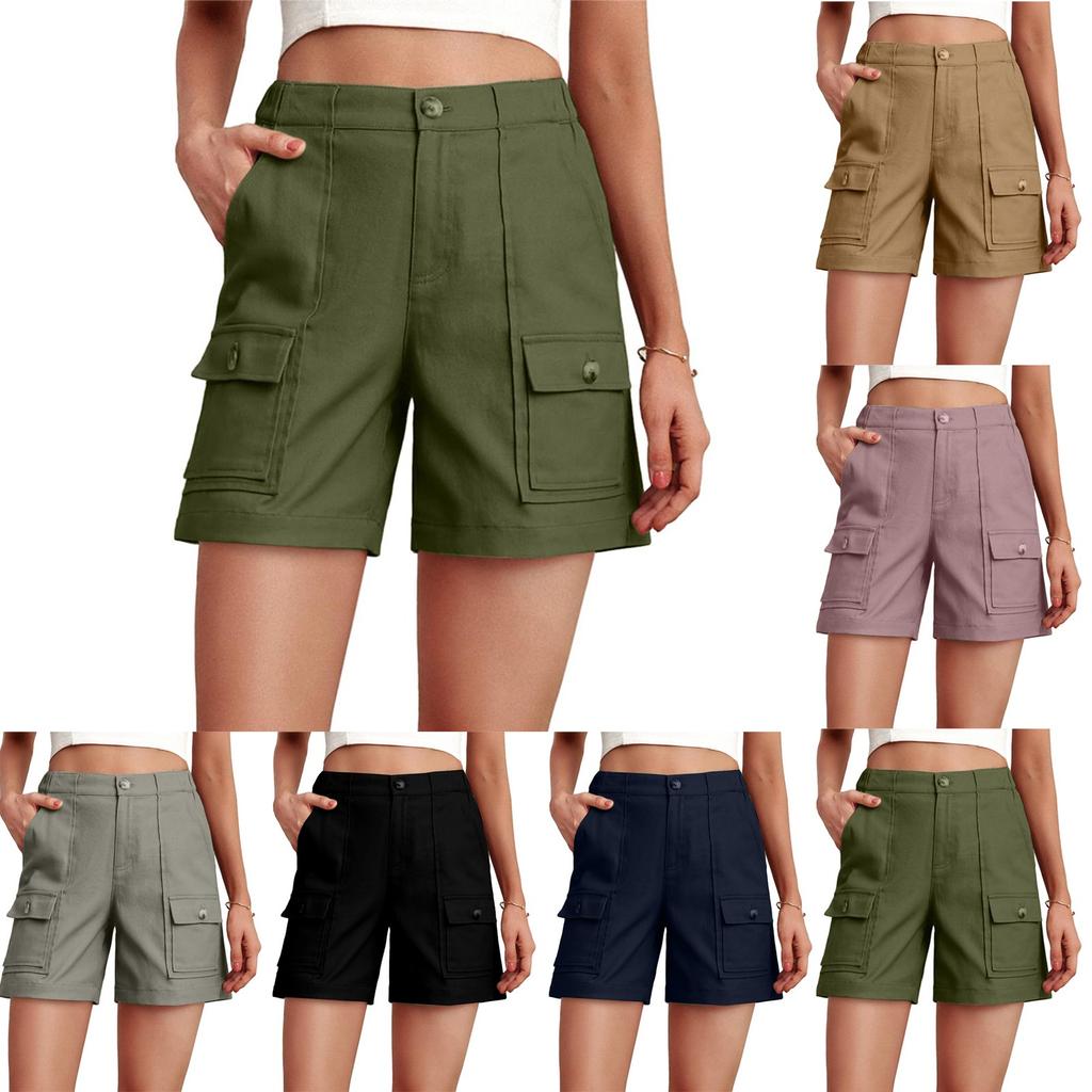 Women's Casual High Waist Solid Color Elastic Waist Shorts
