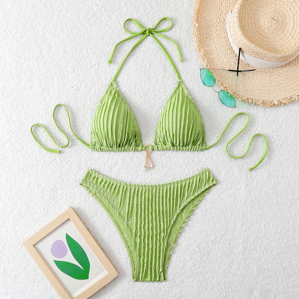 1011 European and American New Small Fresh Special Fabric Drawstring Straps Swimsuit Women's Bikini Bikini