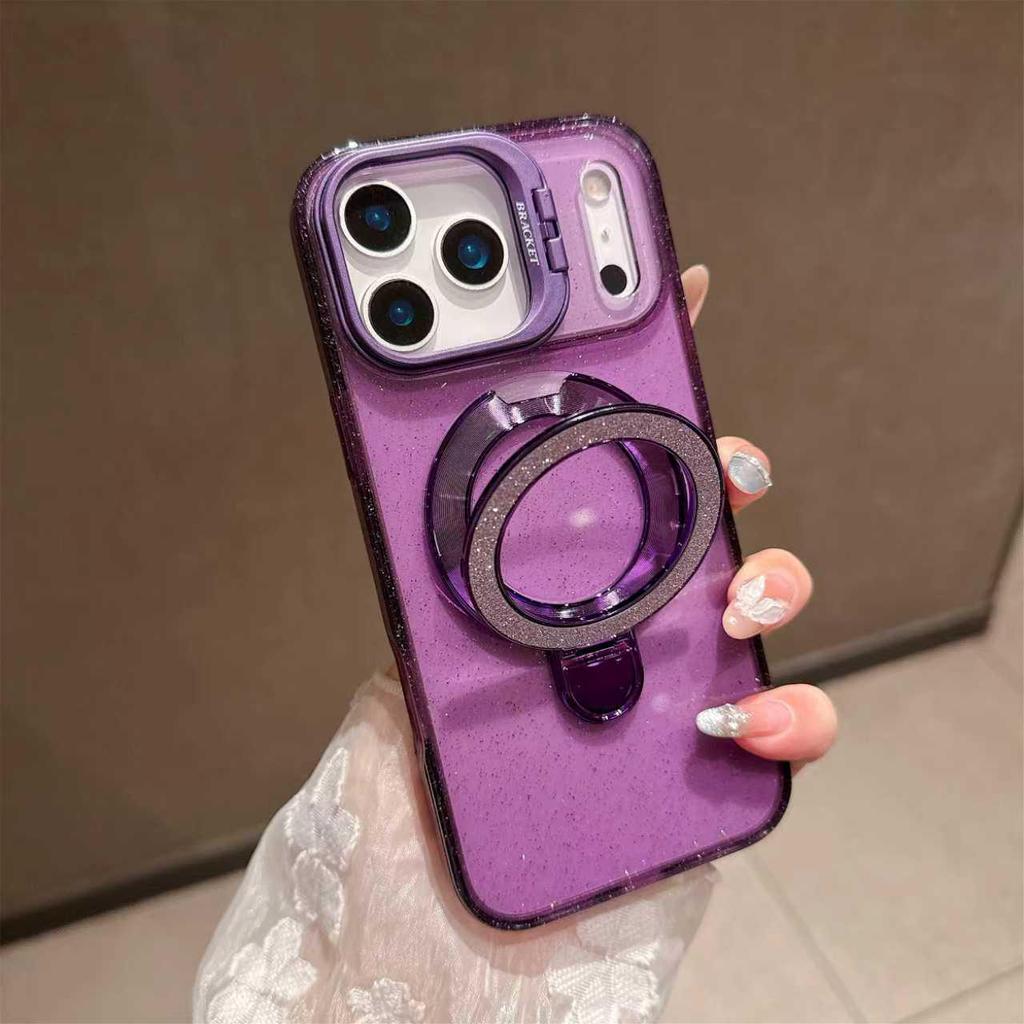 Compatible with Apple iPhone 17 Pro Max, Glitter Electroplated Stand Anti-Drop Phone Case, Bright Shadow Design.