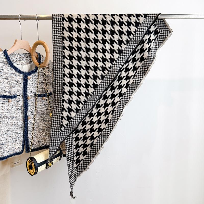 Autumn and winter bird grid imitation cashmere jacquard triangle scarf stacked shawl versatile small scarf warm multi-purpose scarf