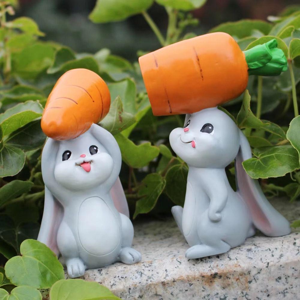 2Pcs/Set Colorful Resin Rabbit Decoration Easter Bunny Carrot Ornament  Party Decoration