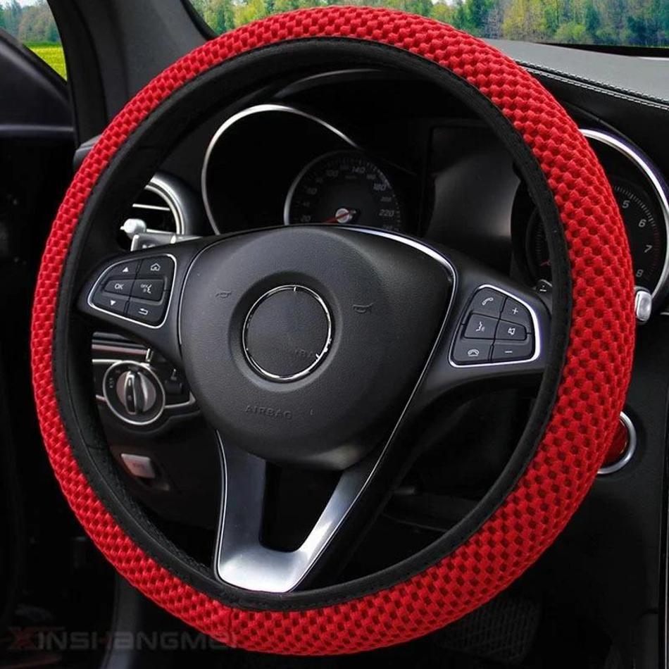 1Pcs Women's Black Four Seasons Breathable Mesh Cloth Car Steering Wheel Cover Summer Comfortable Massage Car Interior Accessory