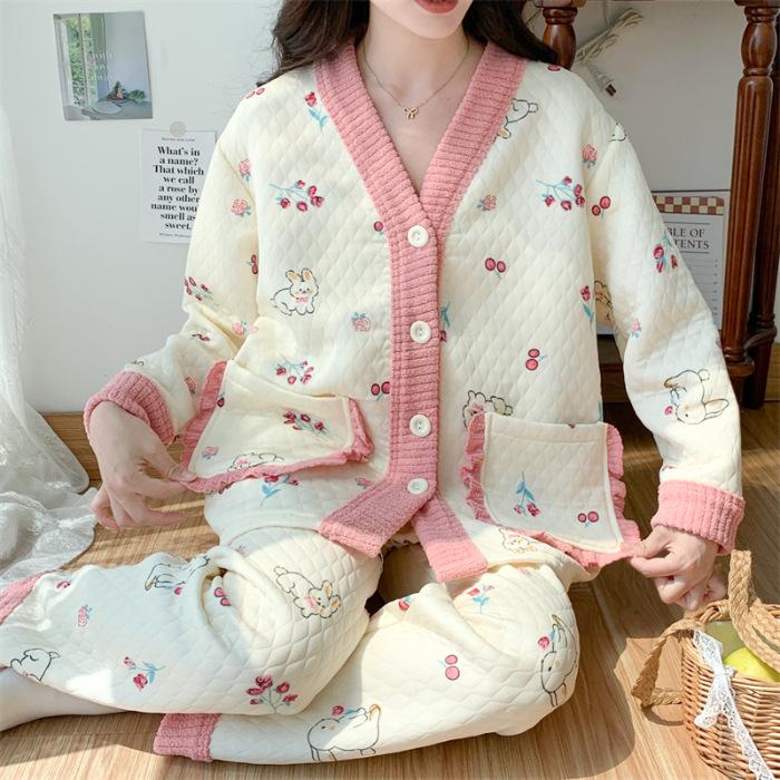 Damen Cartoon Baumwollpyjama Set - Warm und stilvoll für Herbst/Winter