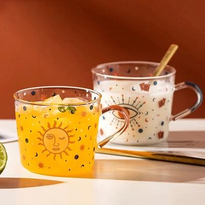 500ML Glastasse mit Skala Kaffeetasse Frühstück Milch Trinkgeschirr Fruchtsaft Tassen für Paar Geschenk Kreative Muster