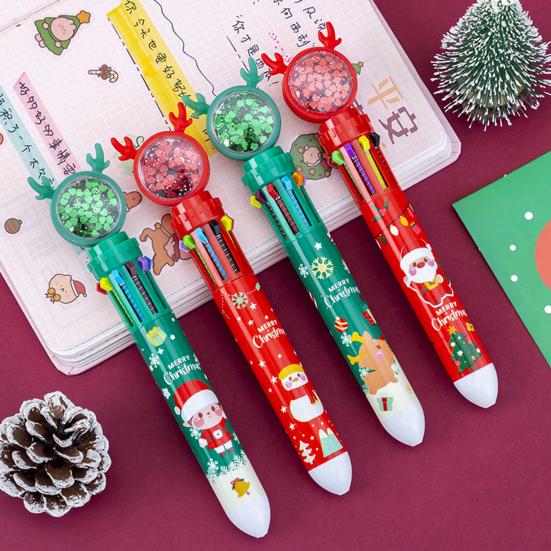 1/2/4 ks Vánoční třpytivé kuličkové pera Santa Claus Sob Vánoční stromek Slavnostní dekompresní design Inkoustová pera Psací nástroj