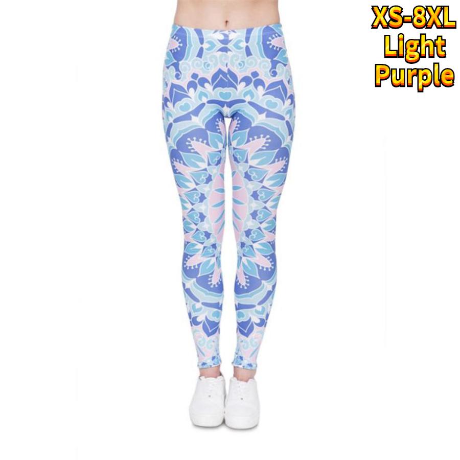 Womens Blue Lotus Prints Stretch Yoga Leggings Fitness Running Gym Sports Active Pants