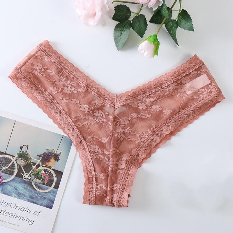 Sexy Panties Women Lace Embroidery Underwear Low-Waist G String Hollow Out Cross Belt Thong Comfortable Female Lingerie
