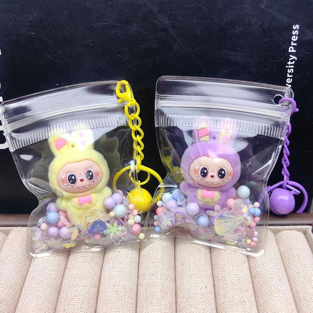 Flocking Keychain Cute Doll Doll Pendant PVC Transparent Bag Luminous Bag Hanging Jewelry
