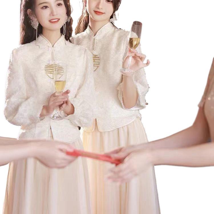 Neues Brautjungfernkleid im chinesischen Stil - Champagnerfarbenes, figurbetontes Design für alle Jahreszeiten