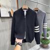 Autumn/Winter Men's Double Zipper Solid Jacquard Knit Cardigan - Versatile, Casual, and Loose Fit