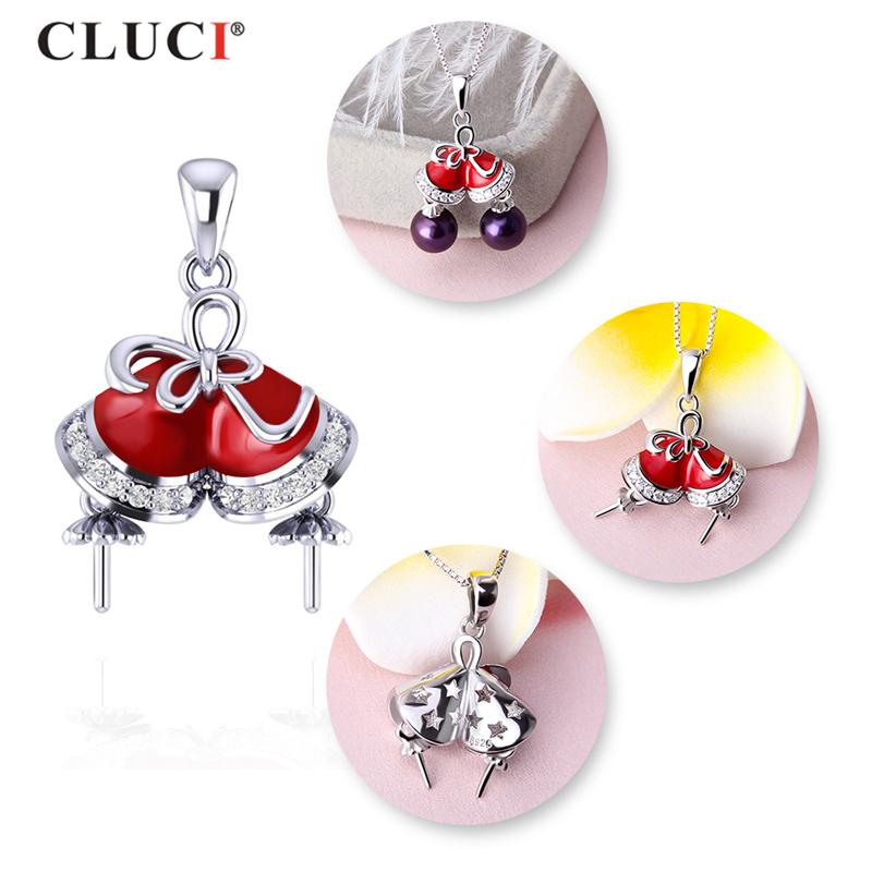 CLUCI Silver 925 Sterling Pendants for Pearl Necklace Bracelet Making 14 Pcs Zircon Red Christmas Pendant for Women SP377SB