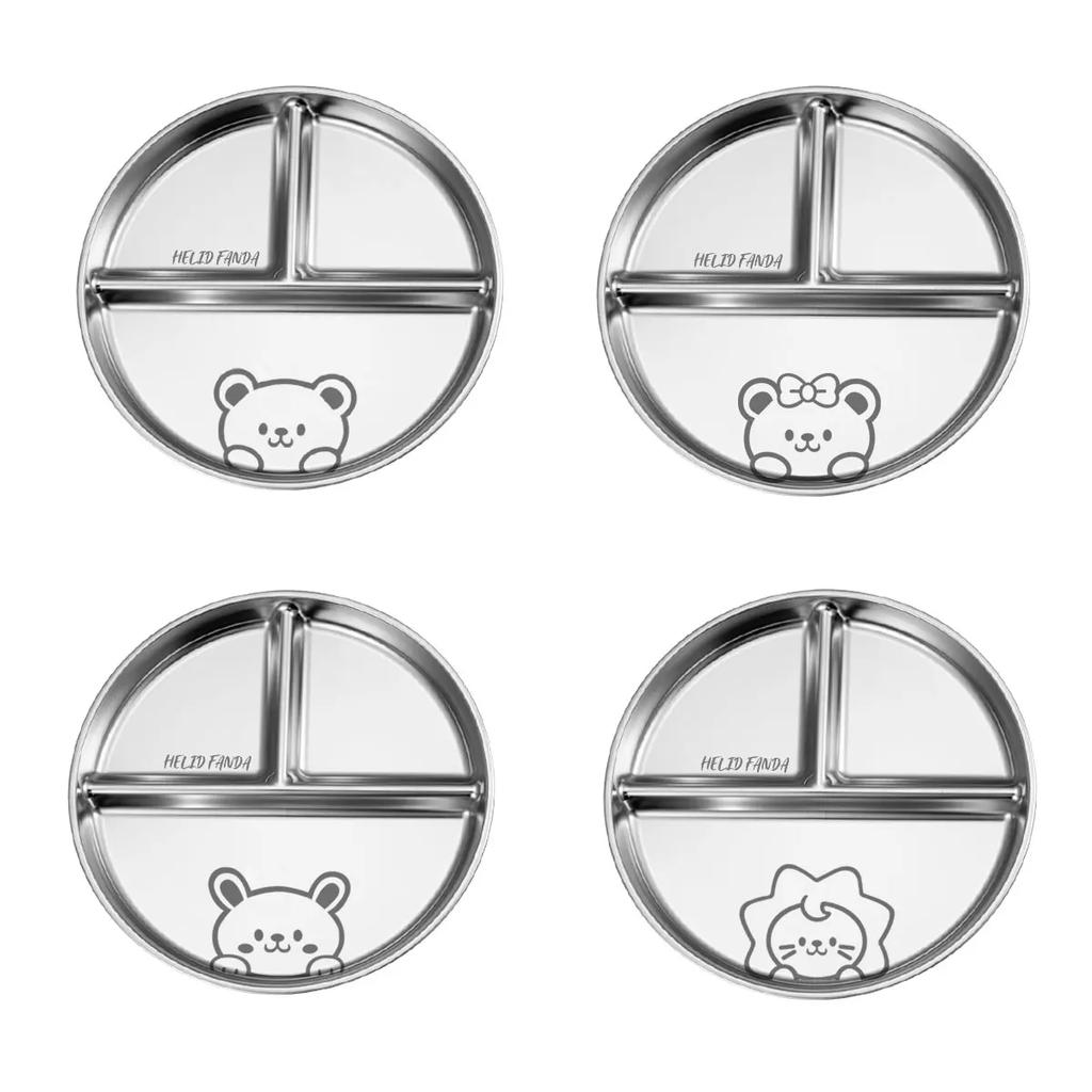 WORTHBUY Round Dinner Plate With Compartments 304 Stainless Steel Divided Dinner Dish Fruit Salad Food Plates Kitchen Tableware