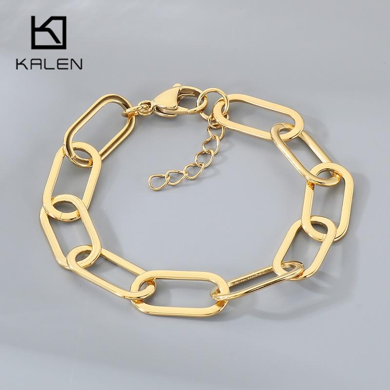 Kalen Stainless Steel Paperclip Chain Bracelet for Men Women Hop Hip Gold Color Accessory Adjustable Minimalist Fashion Jewelry