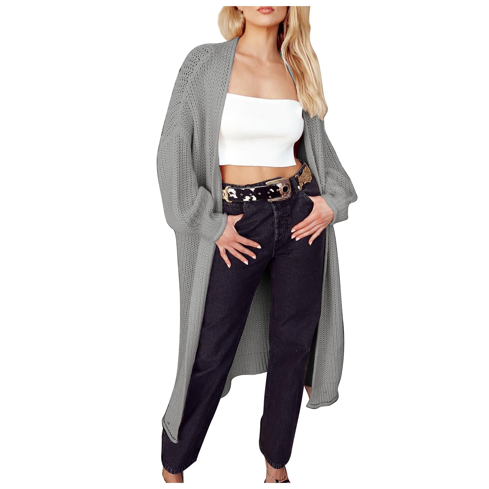 

(SU)Женский повседневный однотонный кардиган, вязаная блузка, свободная куртка с длинными рукавами, пальто