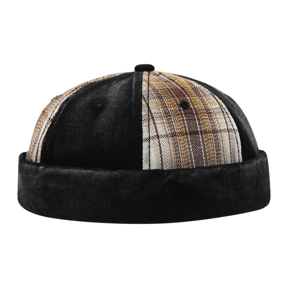 Modische Vintage Schirmlose Docker-Kappe Gewaschen Aufgeschlagene Kuppelhut Verstellbare Baumwolle Melonen-Beanie-Mütze Streetwear
