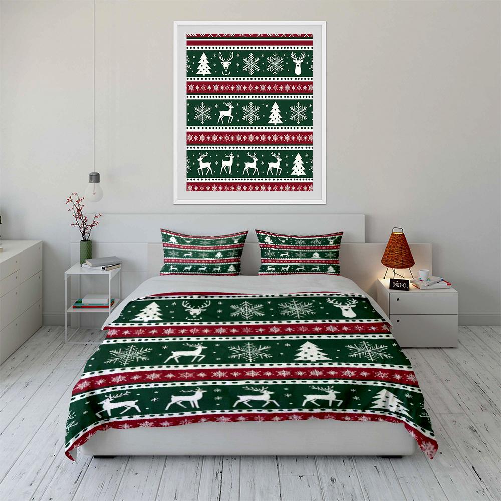 Christmas Reindeer Snowflakes Bedding Set Bedding set (1 duvet cover, 2 pillowcases, duvet not included)