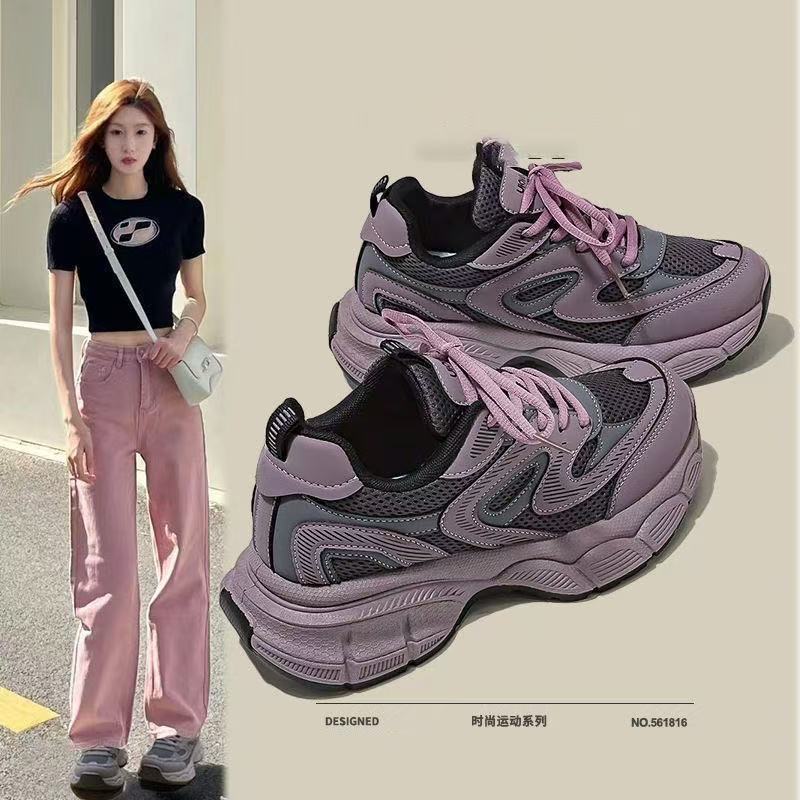 High-value Purple Platform Mesh Dad Shoes Women's Autumn New 2025 Versatile Explosive Breathable Casual Sports Shoes