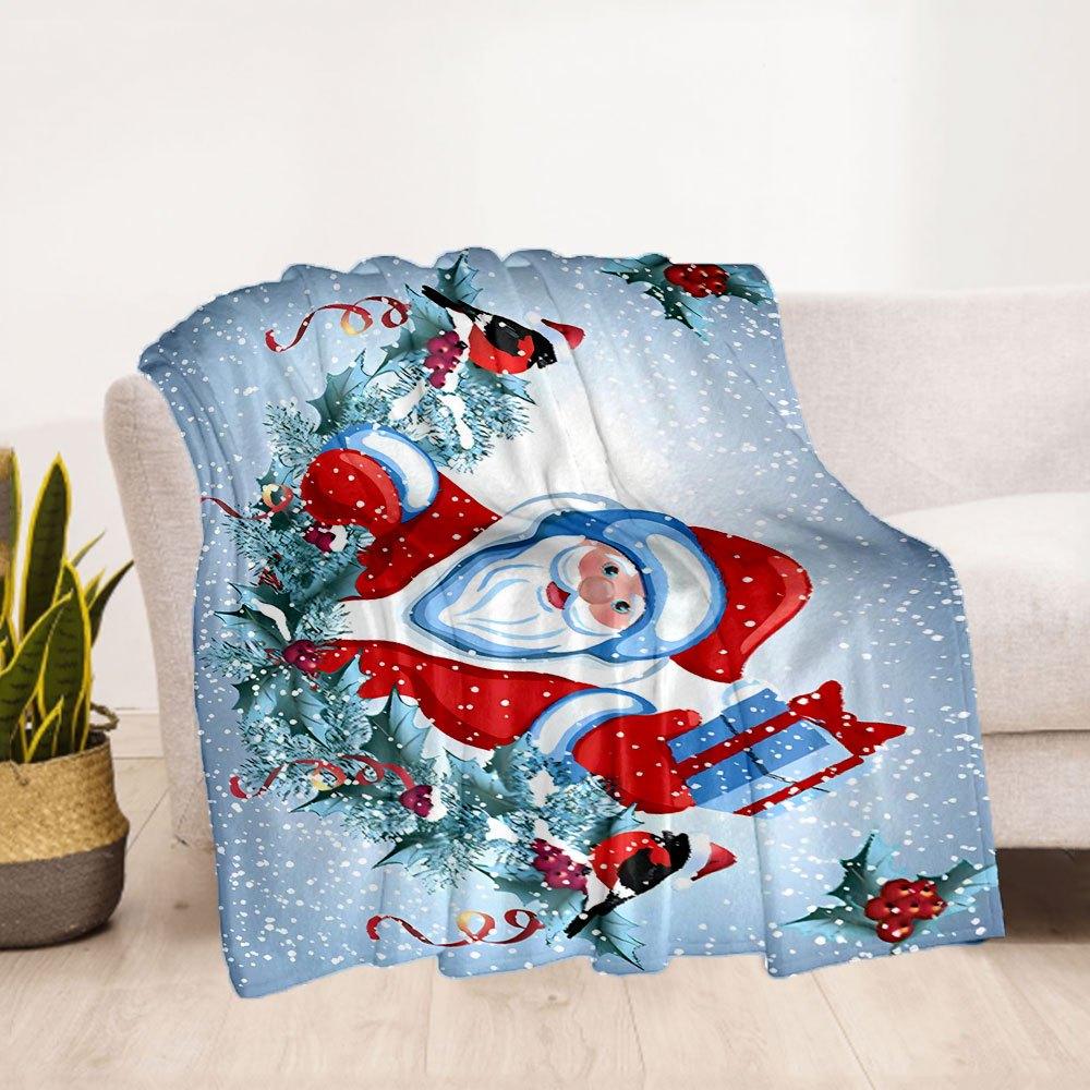 Christmas Santa Claus Snow Scene Greeting CardBlanket Flannel Throw Blanket for Sofa, Bed, Travel, Camping, Office, Couch, Chair, And Bed Gi