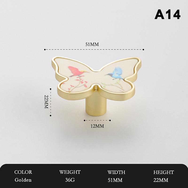 Butterfly Shaped Cabinet Knobs Unique Chinese Painting Pattern Easy Install Furniture Handles for Wardrobe Drawer