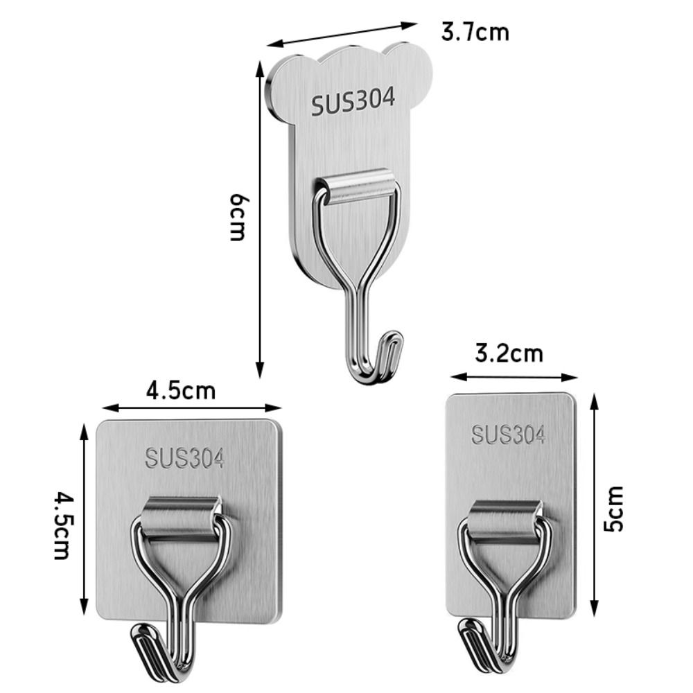5/8PCS Bear Shape Sticky Hook Stainless Steel Door Behind Hook Self-adhesive Hook  Bathroom Kitchen